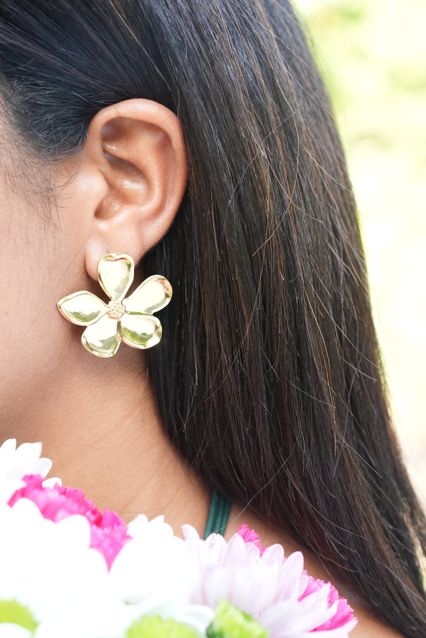 Gold Flower Stud Earrings