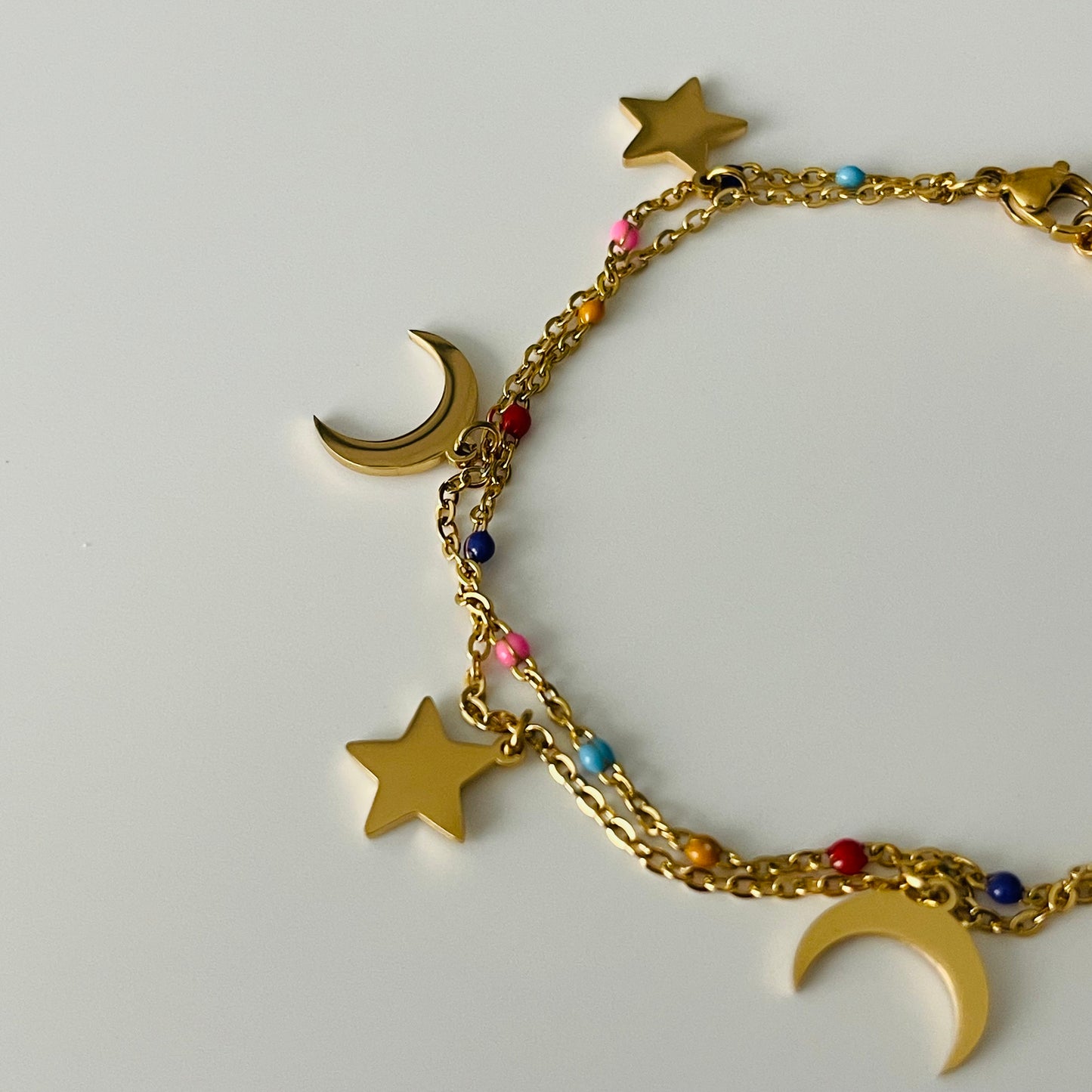 Star & Moon Layered Colored Bracelet