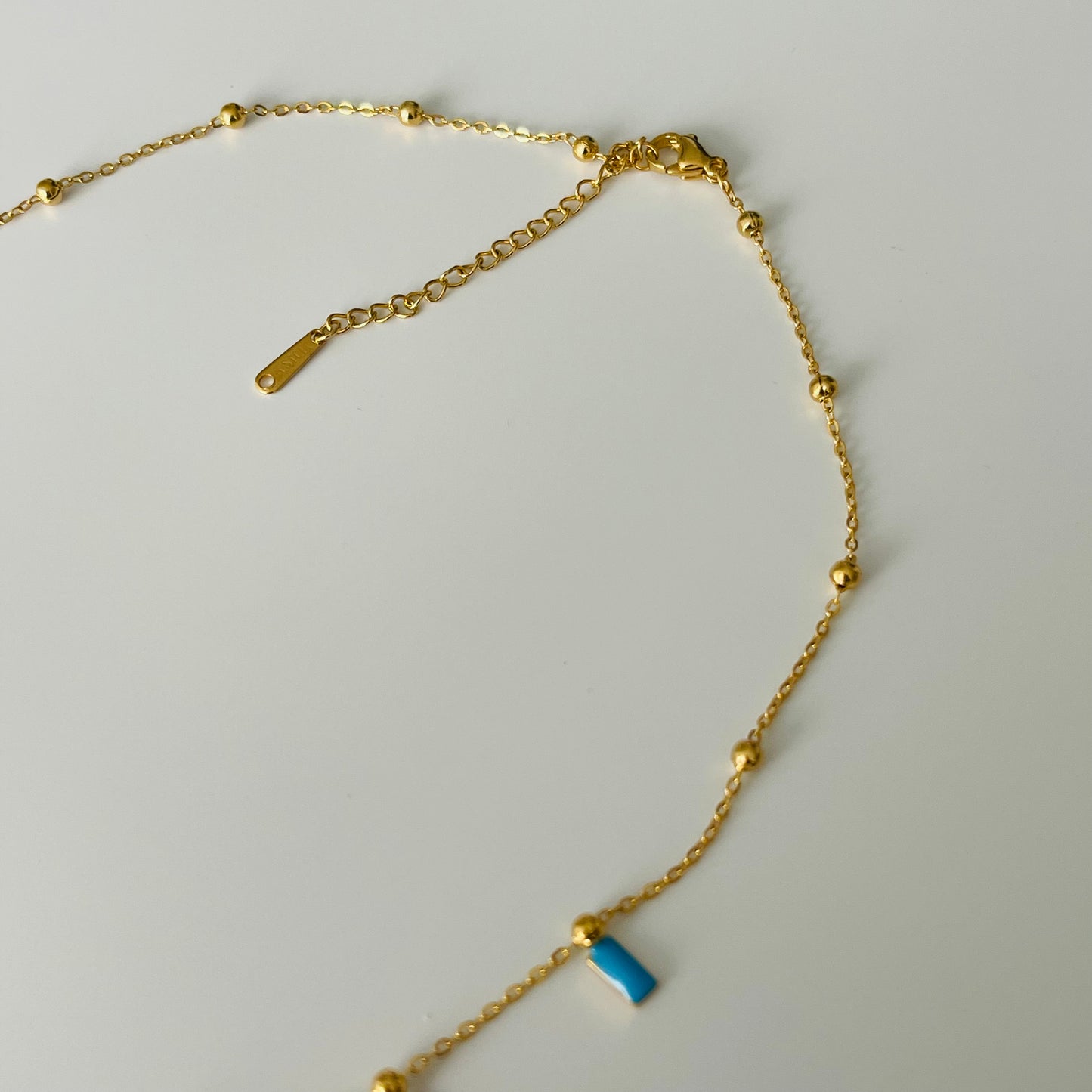 Necklace with Enamel Beads and Gold Dots