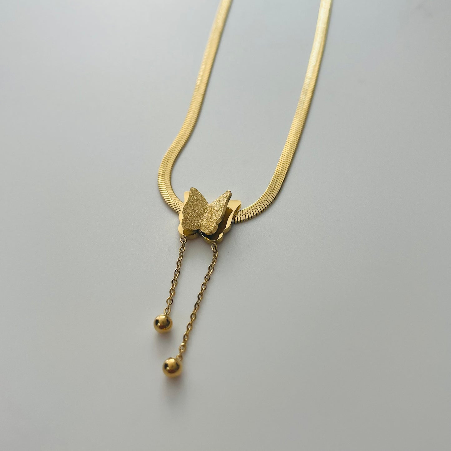 Snake Bone Style Gold Plated Butterfly Necklace