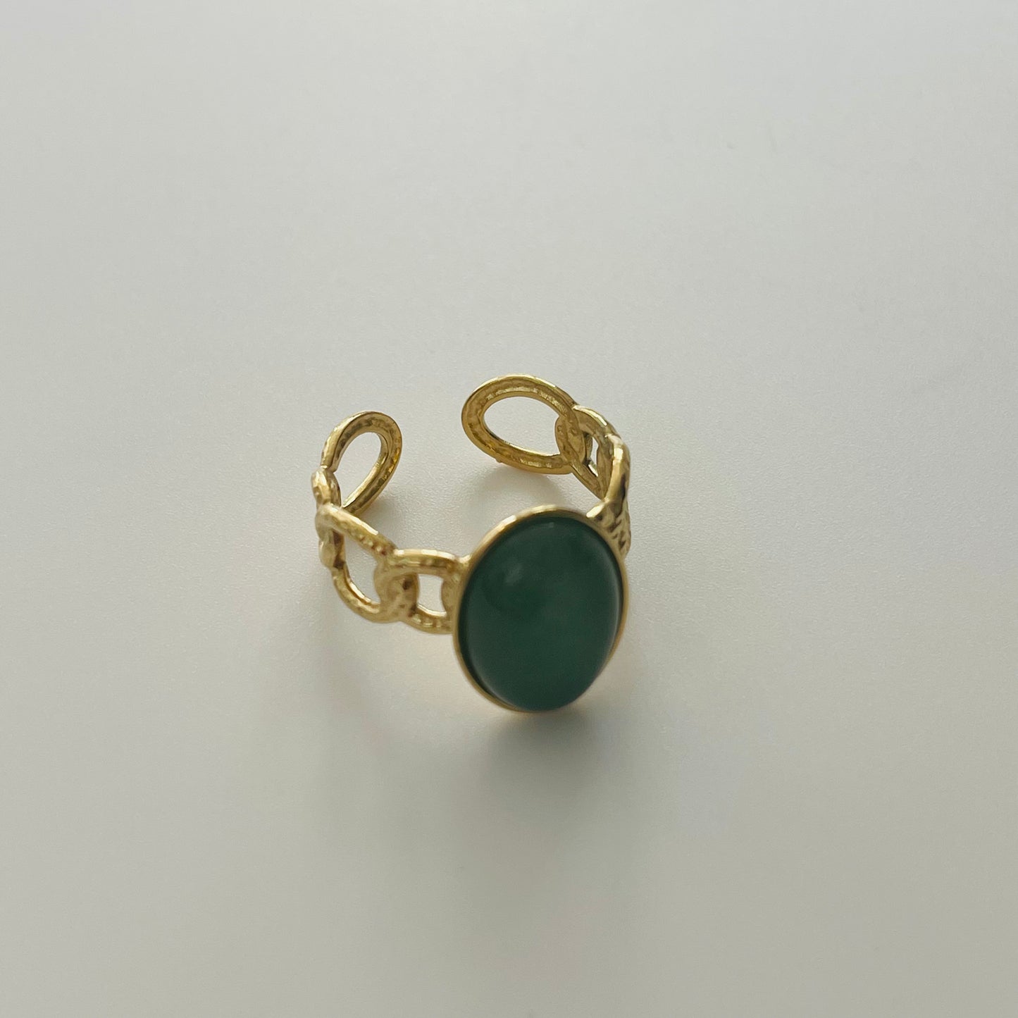 Green Stone Stainless Steel Adjustable Ring