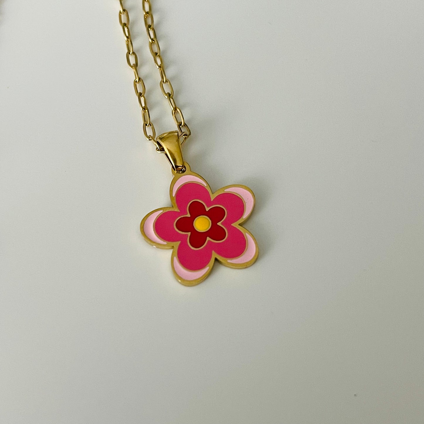 Spring Necklace Gold Plated with Flower Enamel Pendant