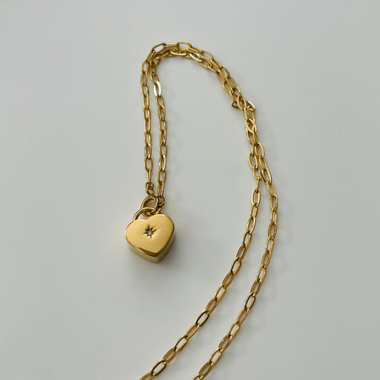 Gold Plated Heart & Diamond Necklace