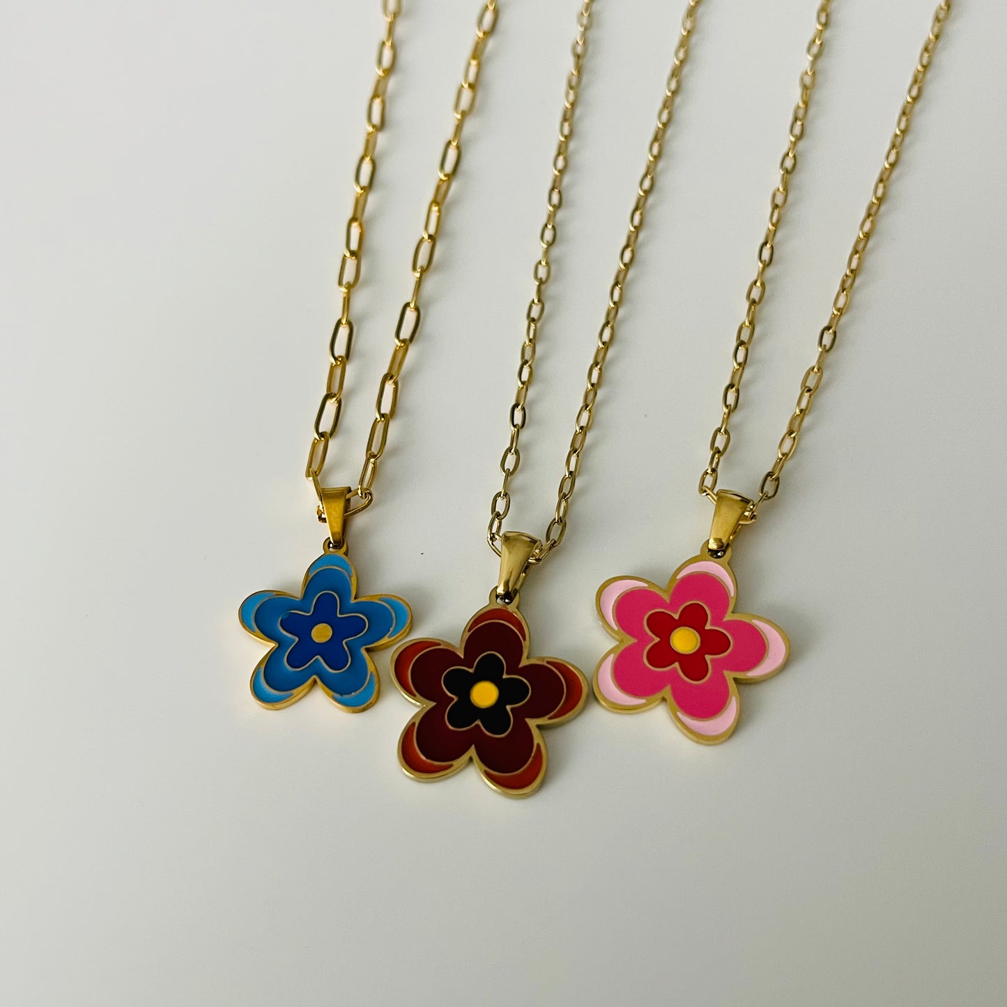 Spring Necklace Gold Plated with Flower Enamel Pendant