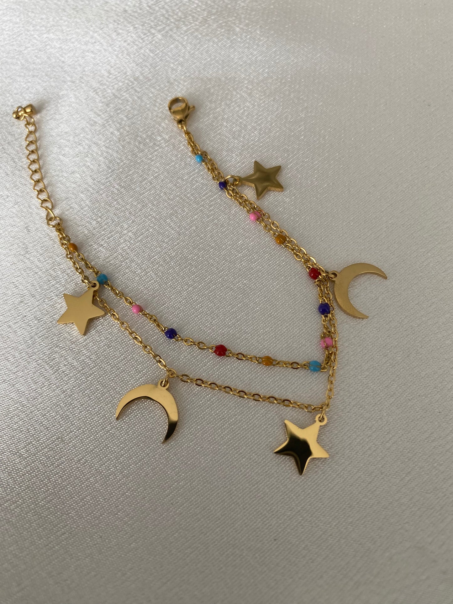 Star & Moon Layered Colored Bracelet