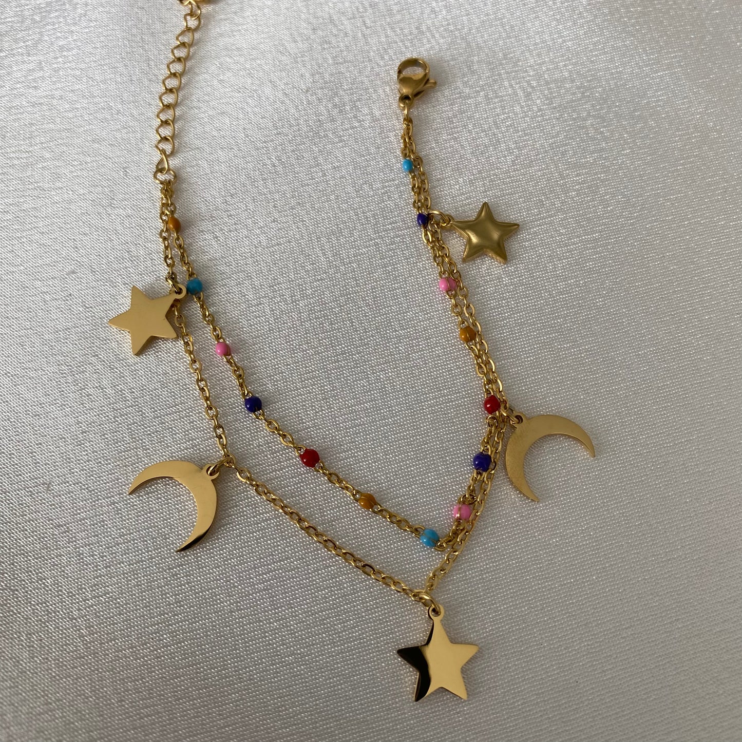 Star & Moon Layered Colored Bracelet