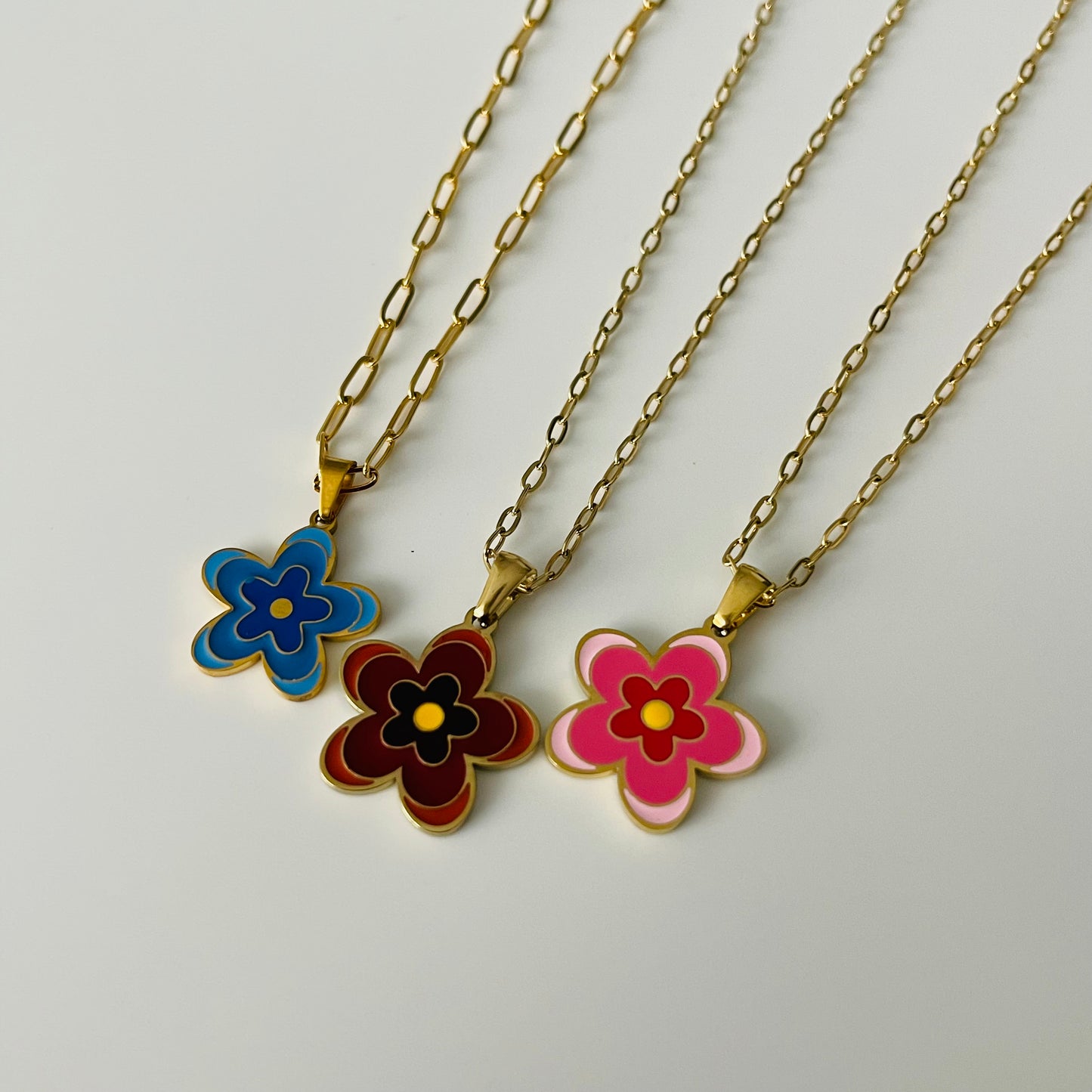 Spring Necklace Gold Plated with Flower Enamel Pendant