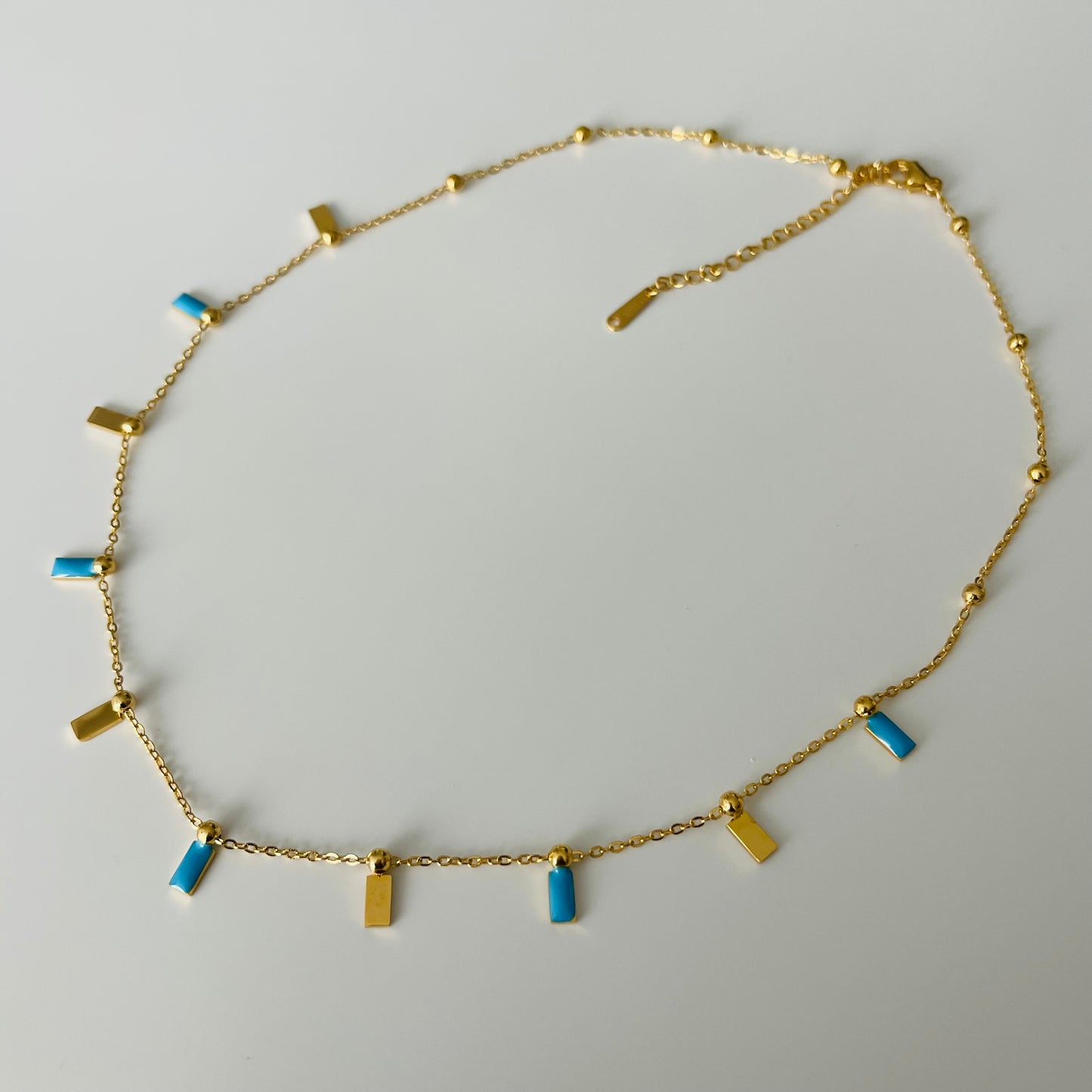 Necklace with Enamel Beads and Gold Dots