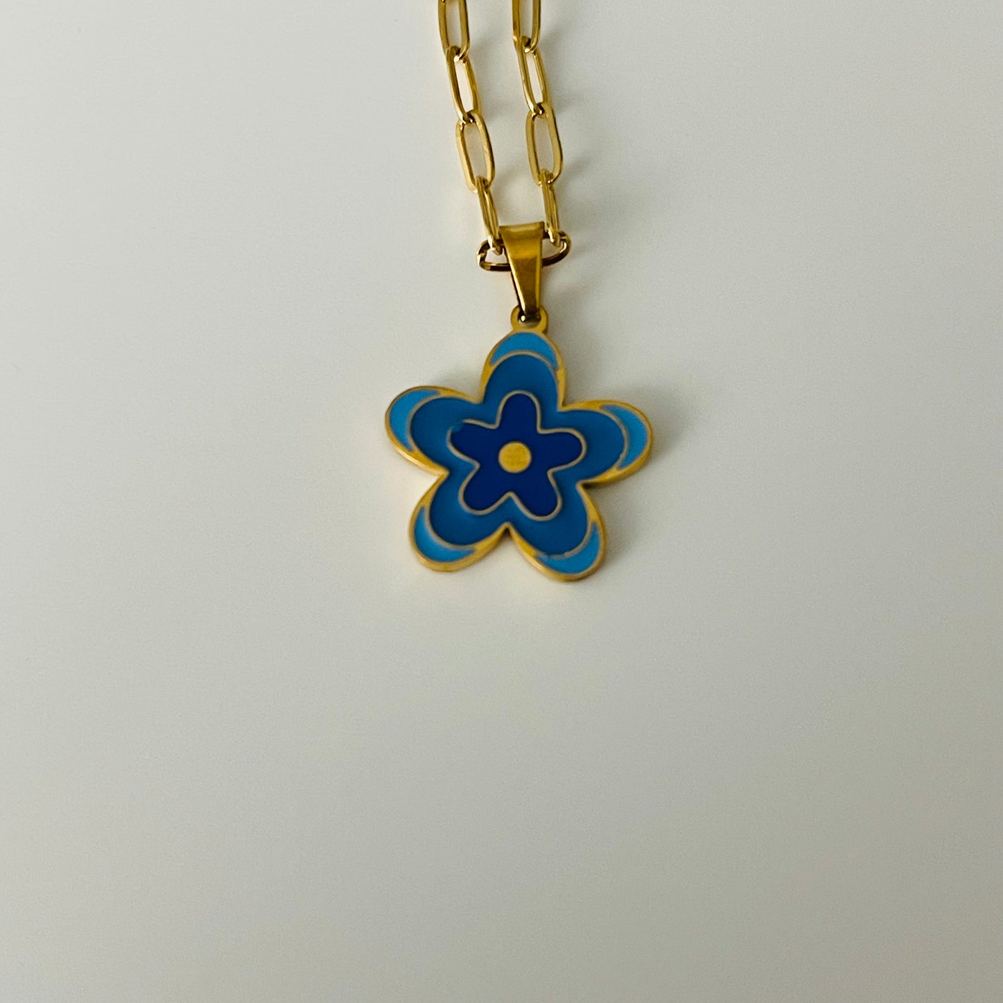 Spring Necklace Gold Plated with Flower Enamel Pendant