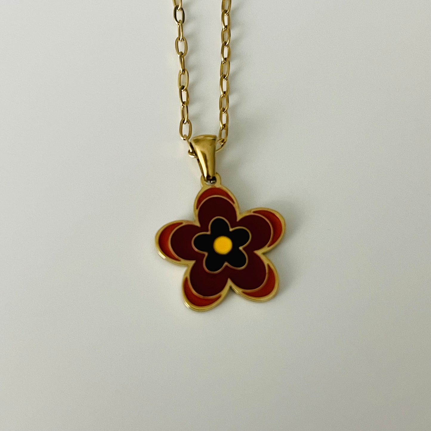 Spring Necklace Gold Plated with Flower Enamel Pendant