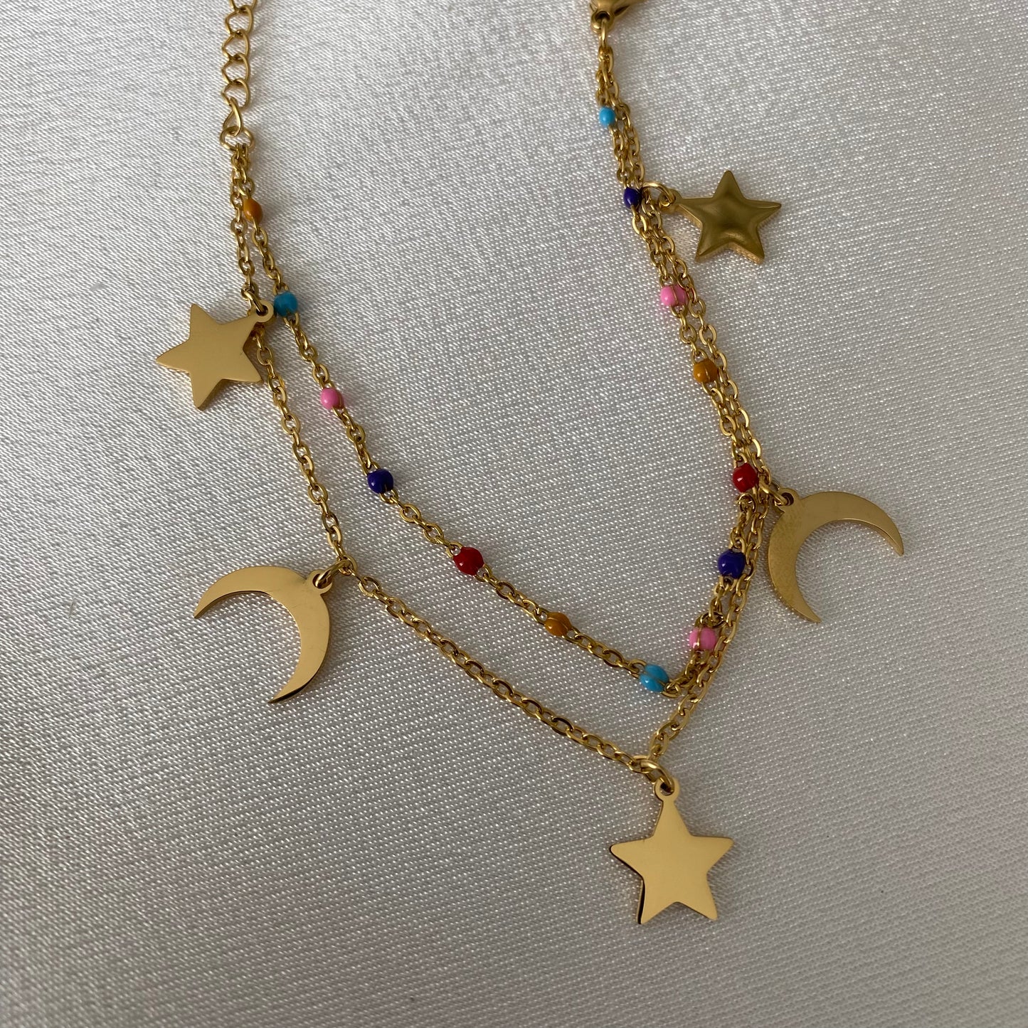 Star & Moon Layered Colored Bracelet