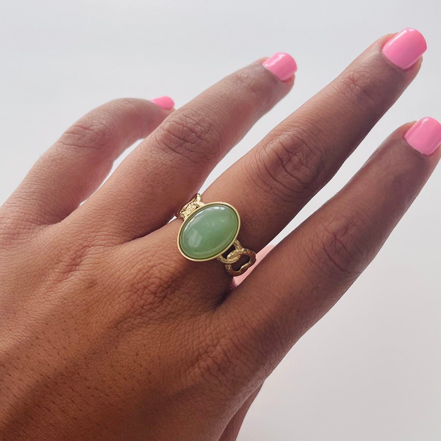 Green Stone Stainless Steel Adjustable Ring