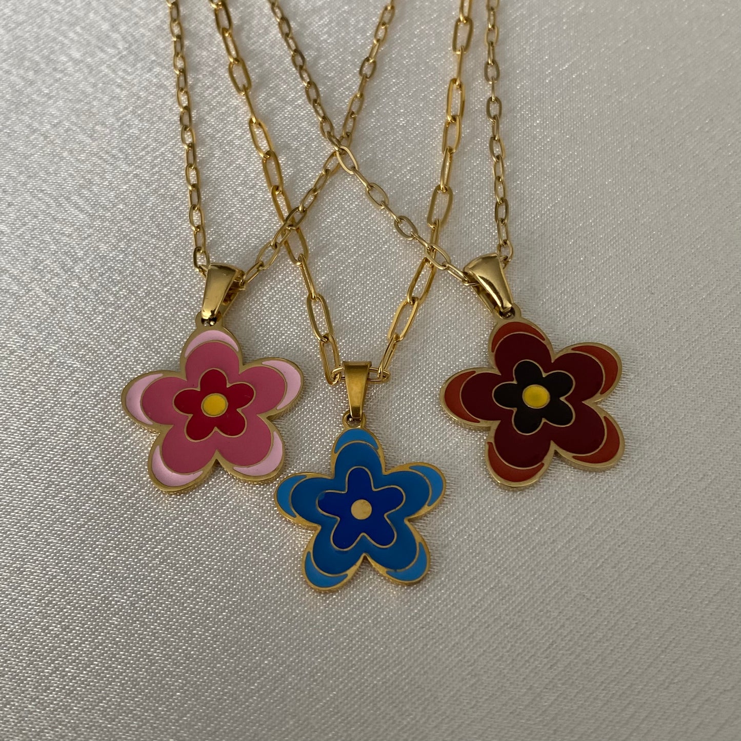 Spring Necklace Gold Plated with Flower Enamel Pendant