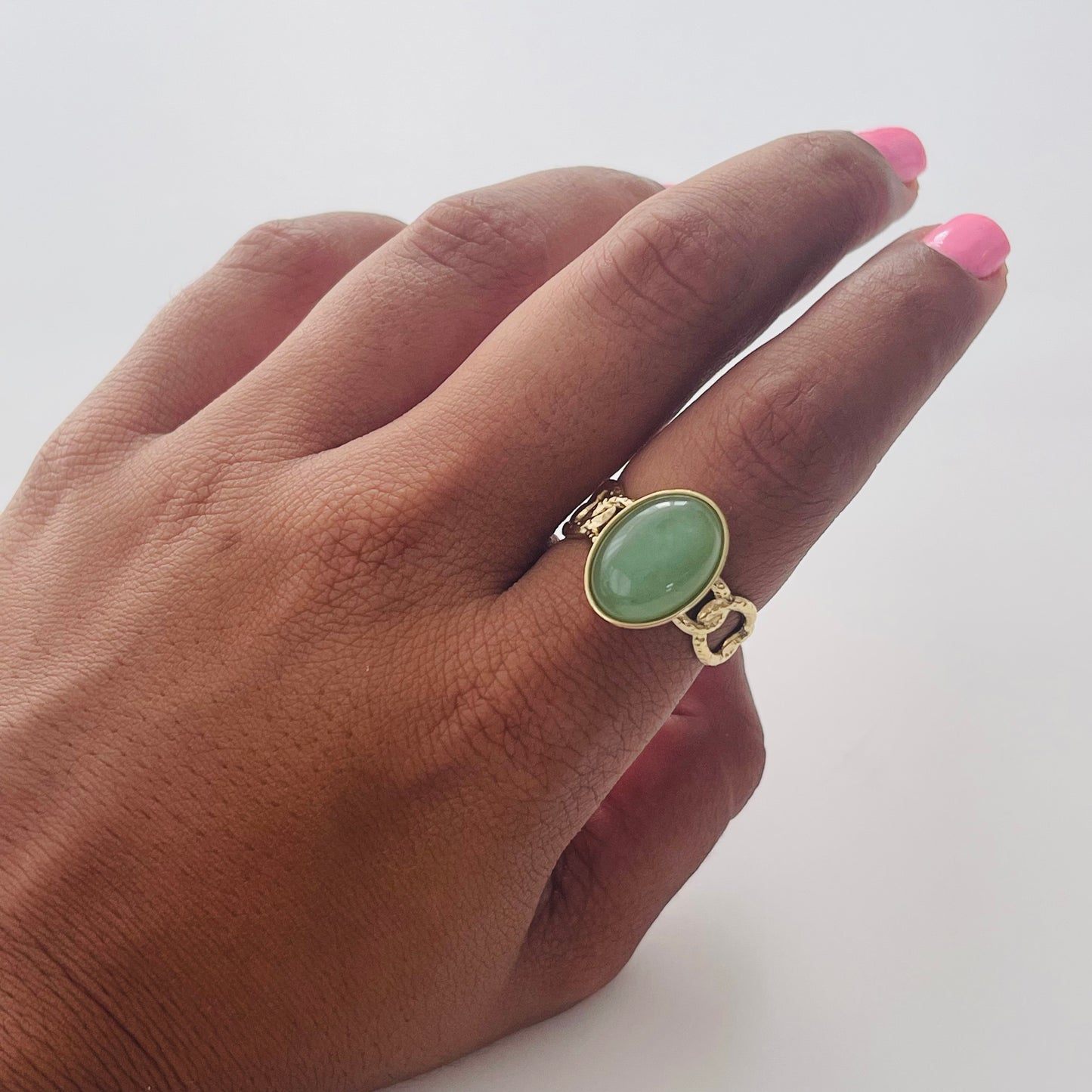 Green Stone Stainless Steel Adjustable Ring