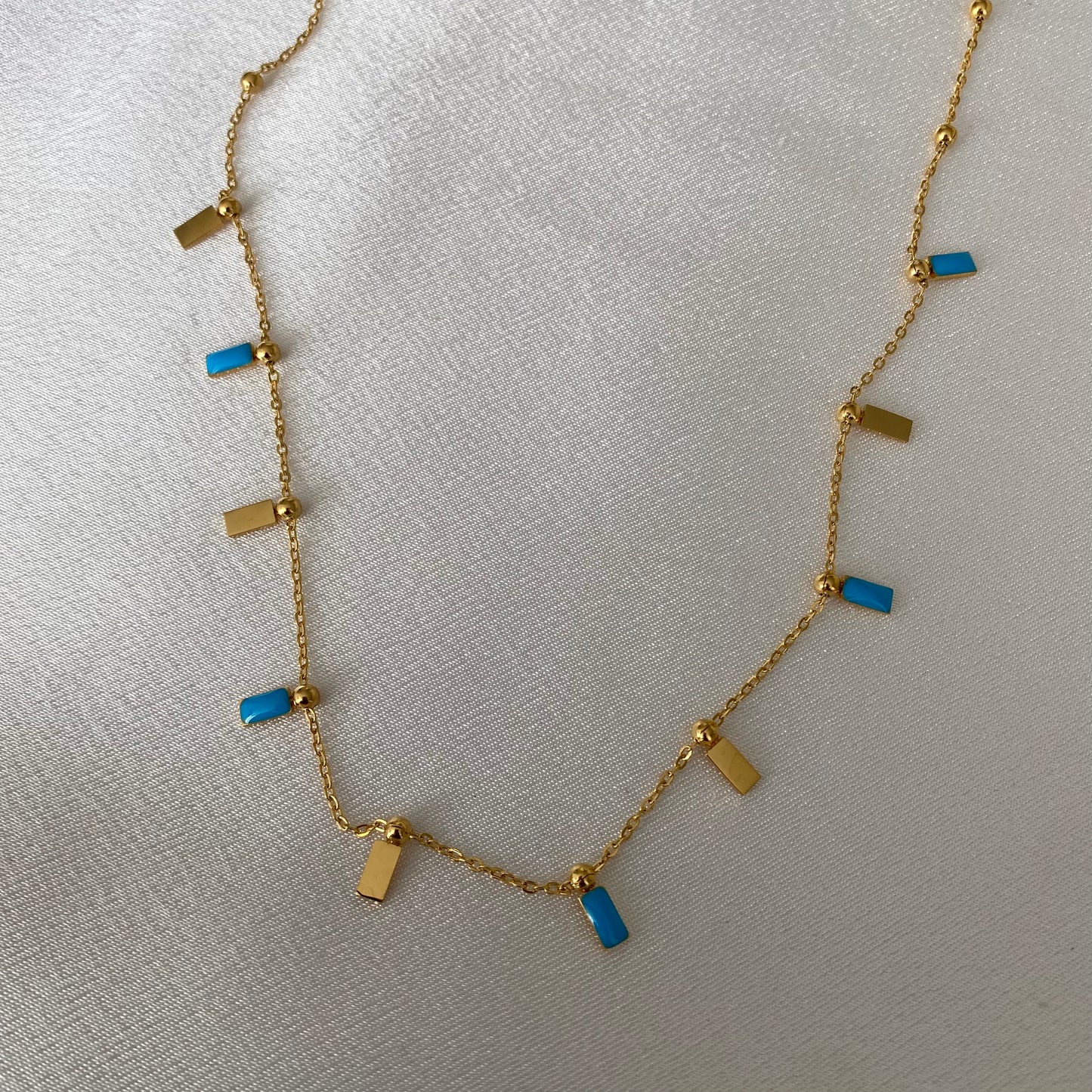 Necklace with Enamel Beads and Gold Dots