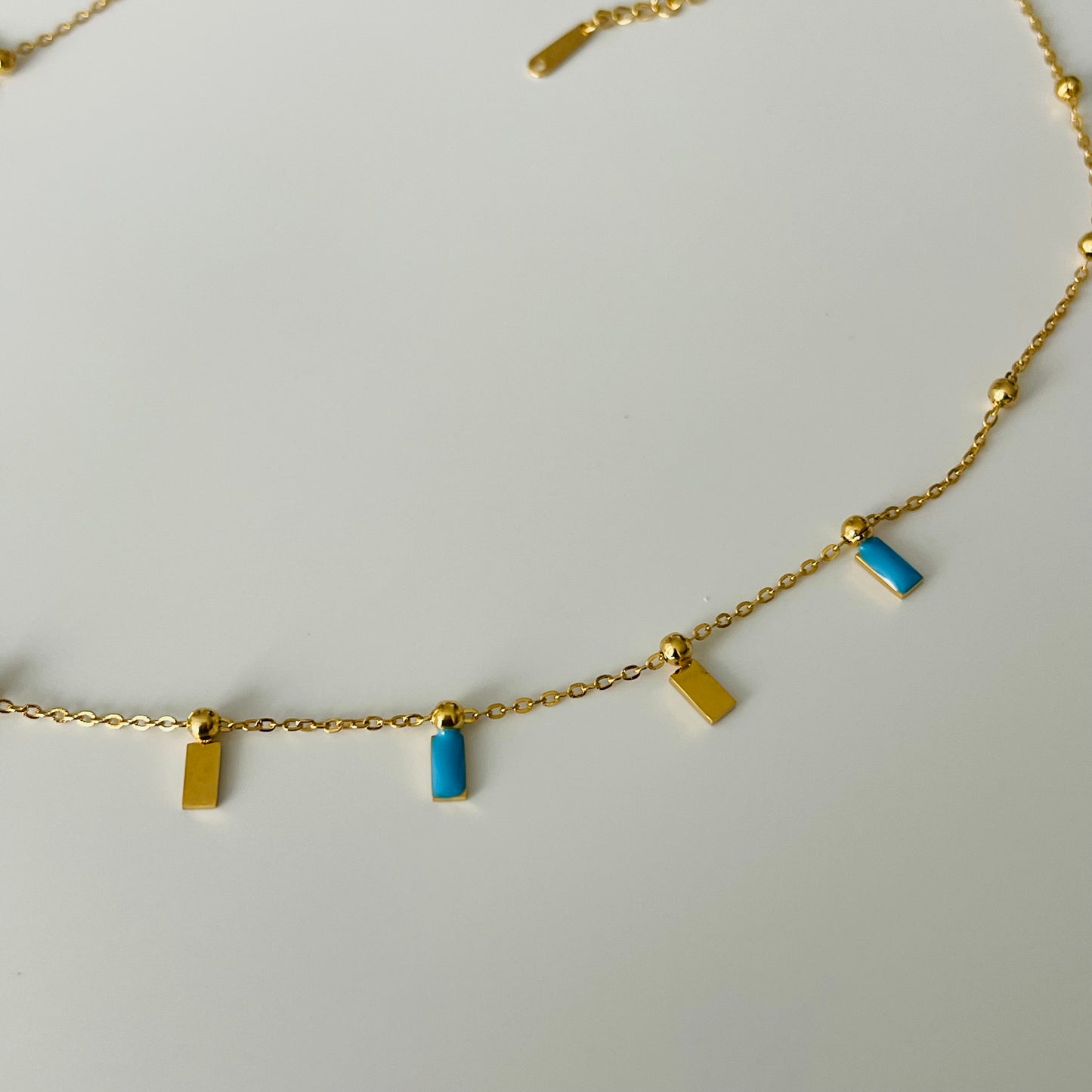 Necklace with Enamel Beads and Gold Dots