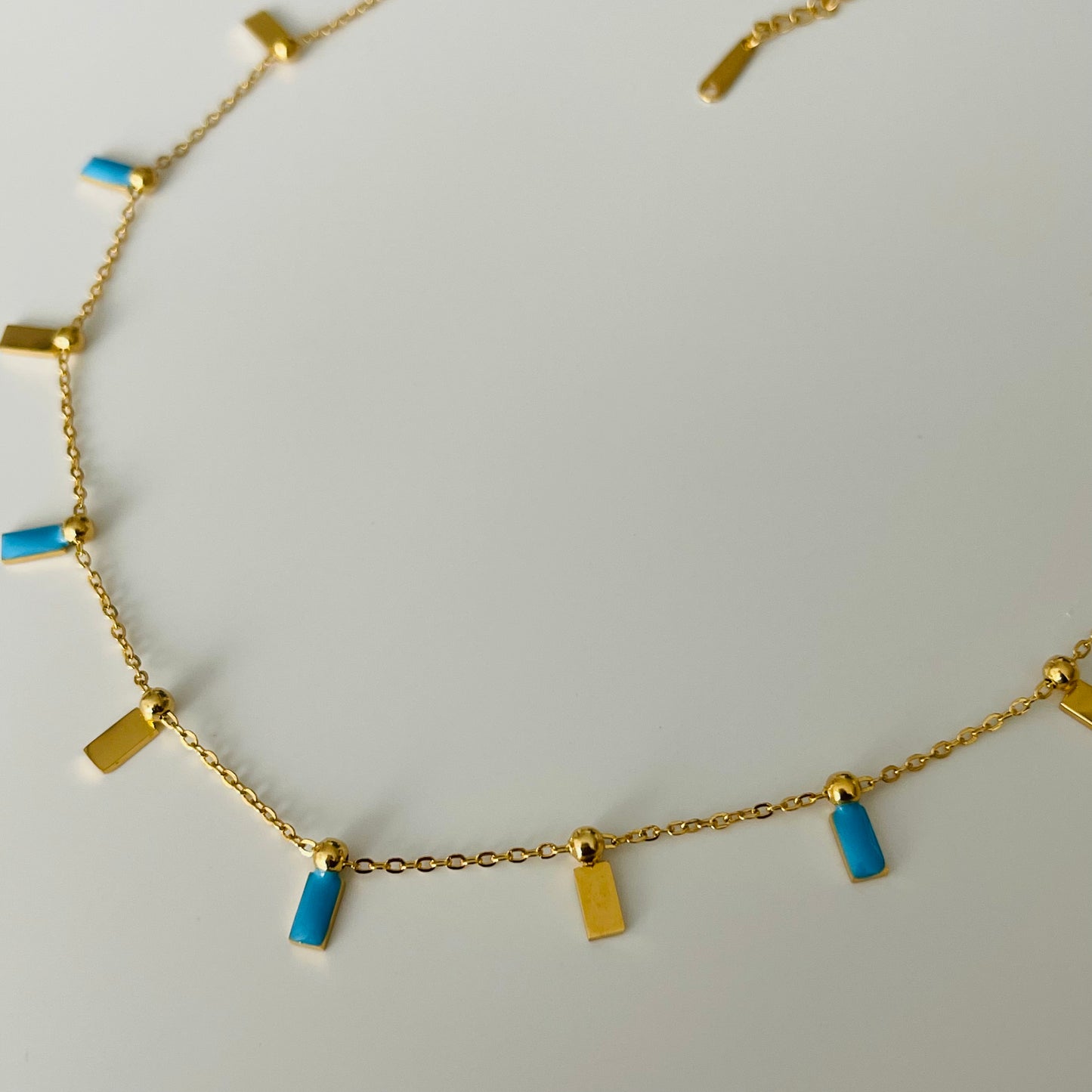 Necklace with Enamel Beads and Gold Dots