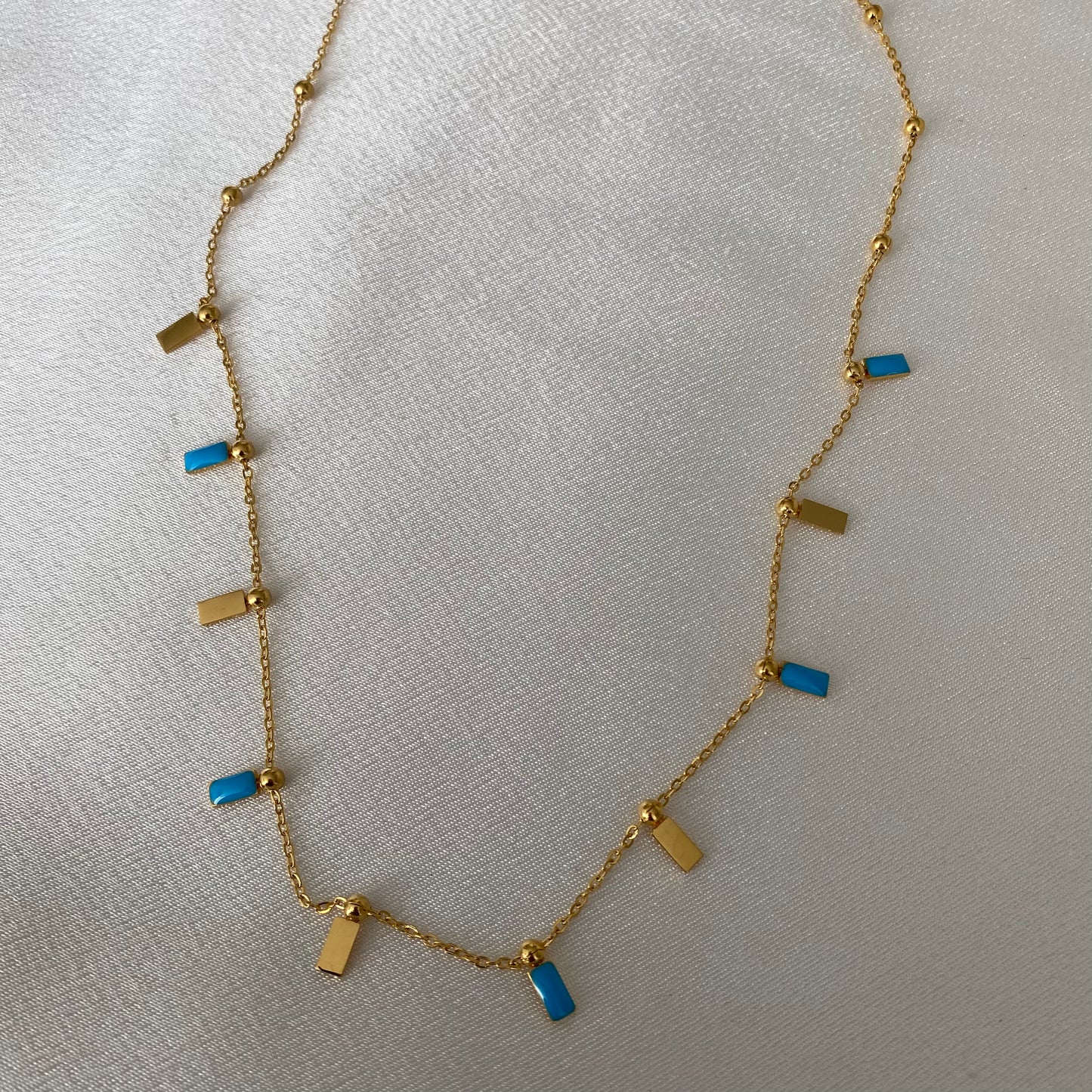 Necklace with Enamel Beads and Gold Dots