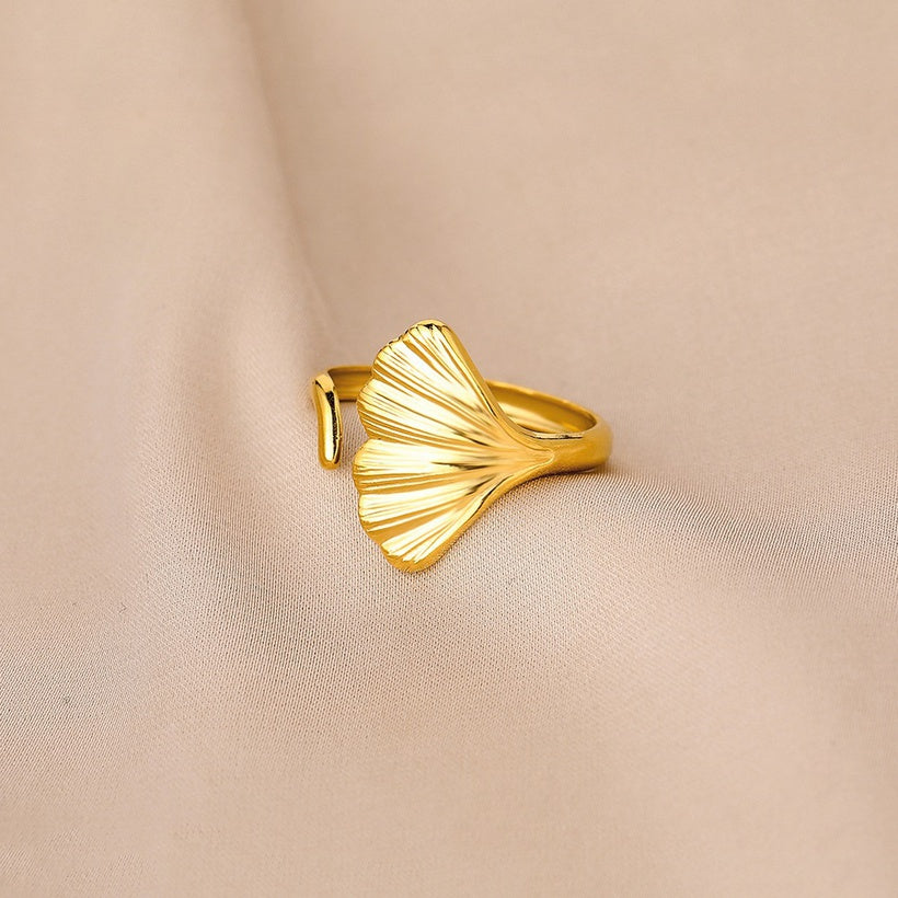 Leaf Shape Gold Plated Adjustable Ring